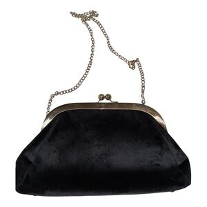 Patricia Nash black velvet leather bottom Mia chain strap kiss lock frame bag